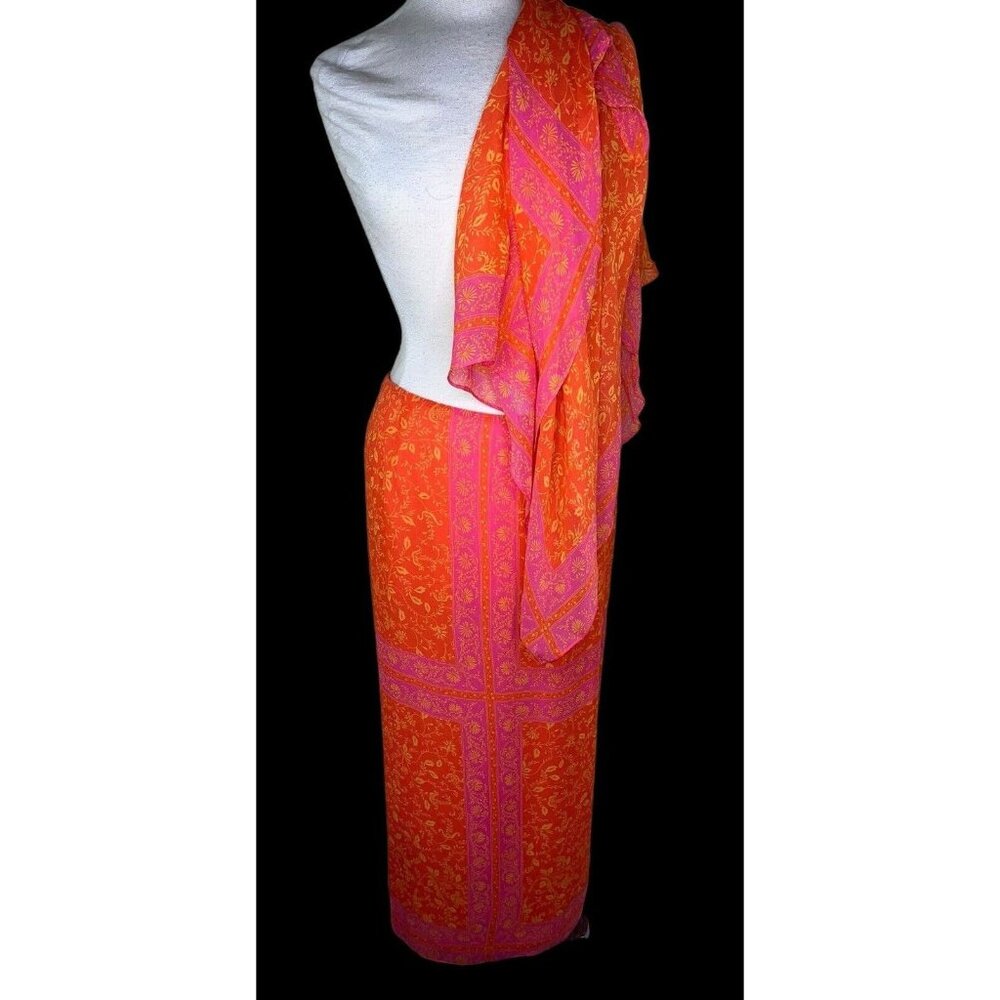 Finity Studio Silk Maxi Skirt W/ Train or Shoulder Scarf Cottagecore 12 NEW Line